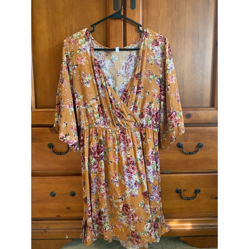 Mid length mustard and floral dress